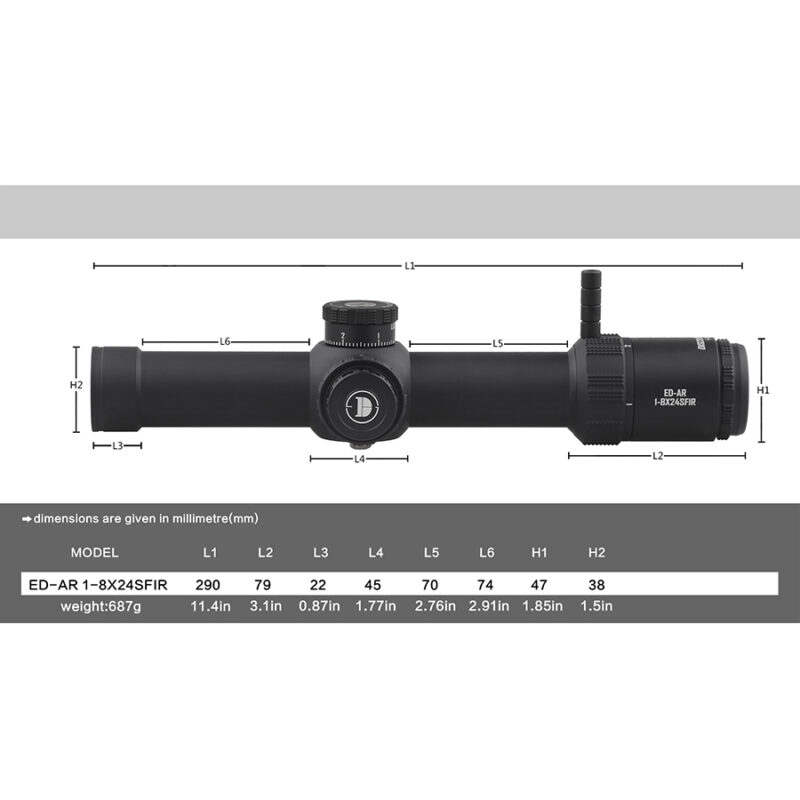 Luneta celownicza DiscoveryOpt ED-AR 1-8x24 SFIR FFP + Montaż - obrazek 5