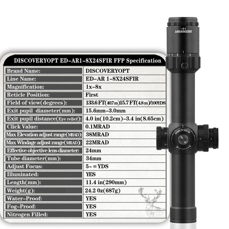 Luneta celownicza DiscoveryOpt ED-AR 1-8x24 SFIR FFP + Montaż - obrazek 6