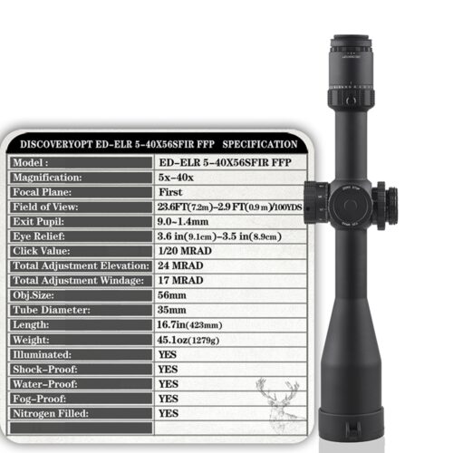 Luneta celownicza DISCOVERY Optics Sight ED-ELR 5-40X56SFIR FFP ZeroStop + montaż