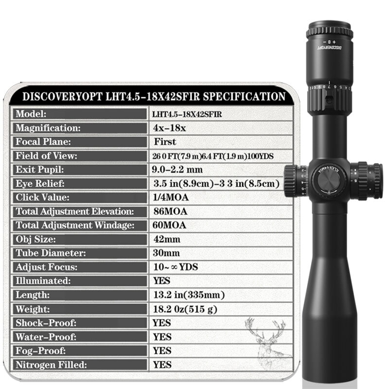 Luneta celownicza DiscoveryOpt LHD 4.5-18x42SFIR  FFP + Montaż - obrazek 5