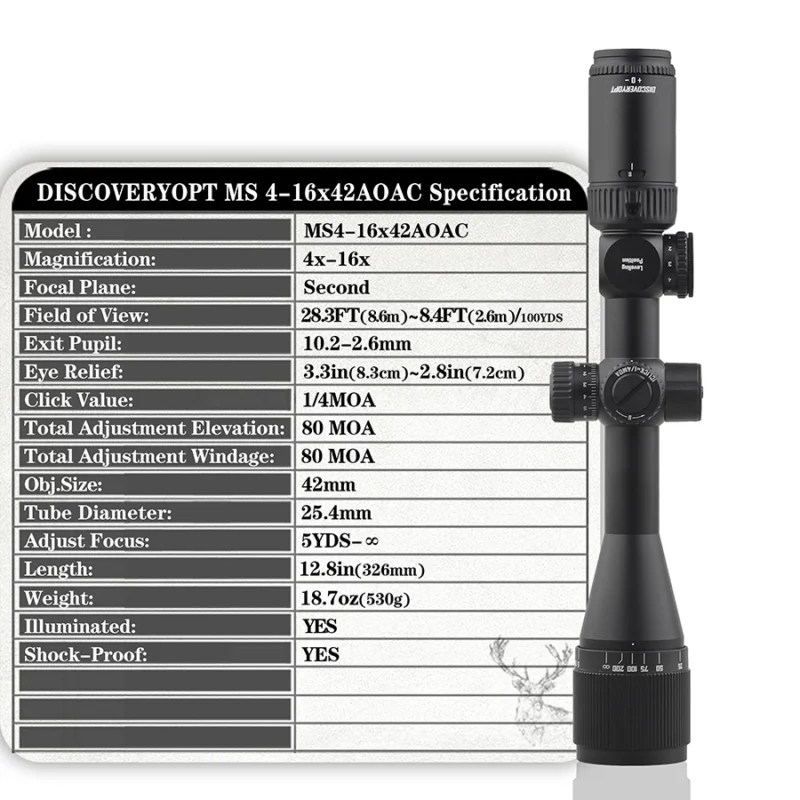 Luneta celownicza DiscoveryOpt MS 4-16x42AOAC + Montaż - obrazek 8