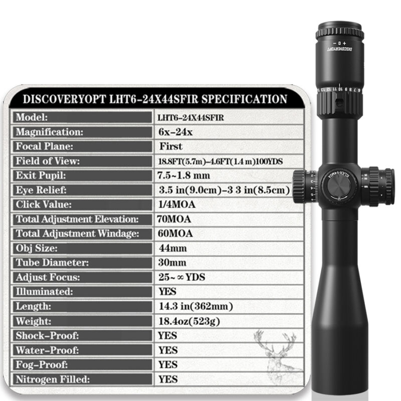 Luneta celownicza DiscoveryOpt LHD 6-24x44 SFIR  FFP + Montaż - obrazek 8