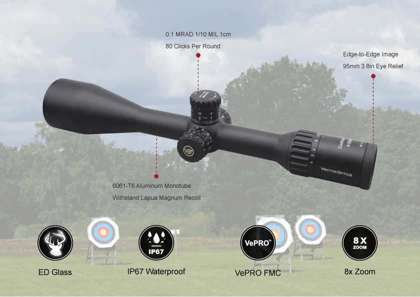 Luneta celownicza Vector Optics Continental x8 4-32 SFP ED Zero Stop - 56 mm-T51+ montaż - obrazek 6