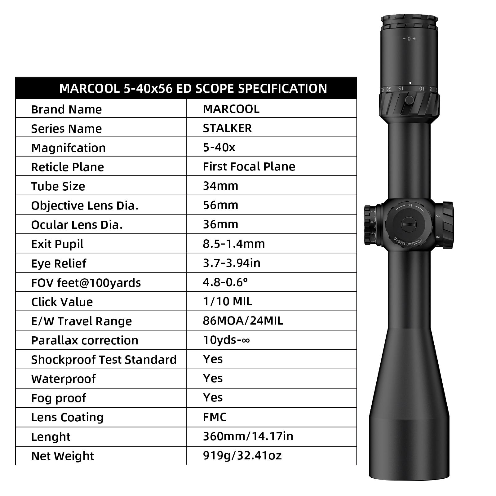 Luneta celownicza Marcool Stalker ED 5-40×56 FFP IR + montaż 34mm - obrazek 10