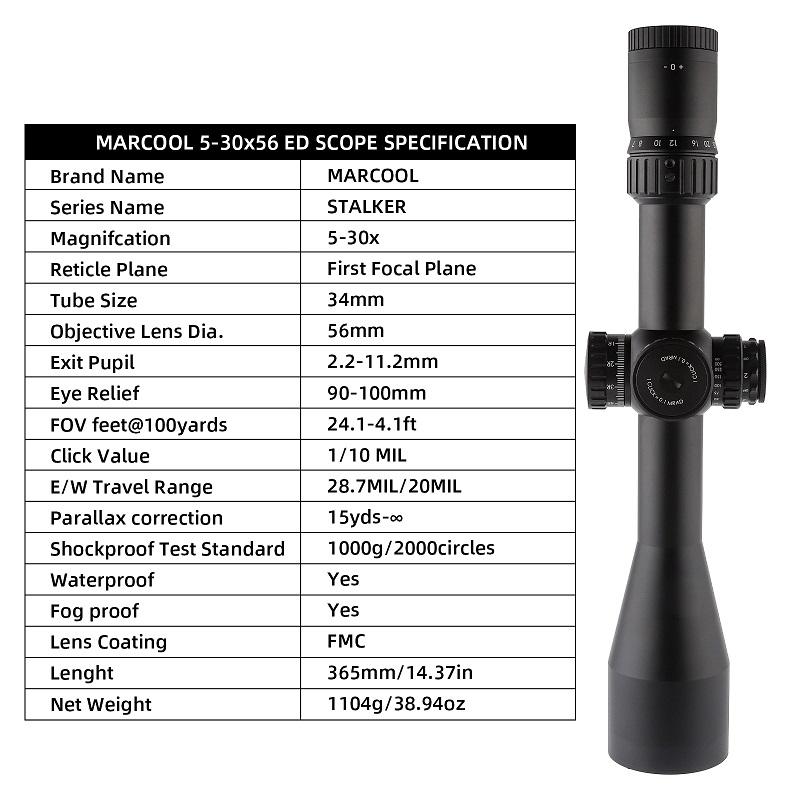 Luneta celownicza Marcool Stalker ED 5-30×56 FFP IR + montaż 34mm - obrazek 6