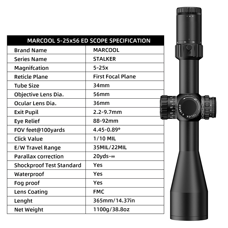 Luneta celownicza Marcool Stalker ED 5-25×56 FFP IR + montaż 34mm - obrazek 3