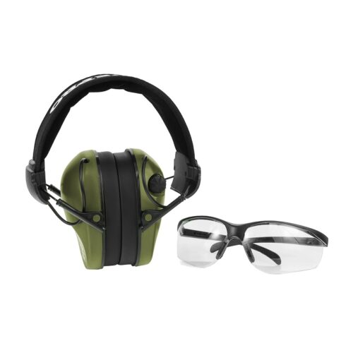 Ochronniki słuchu , słuchawki aktywne RealHunter ACTiVE PRO oliwkowe + okulary